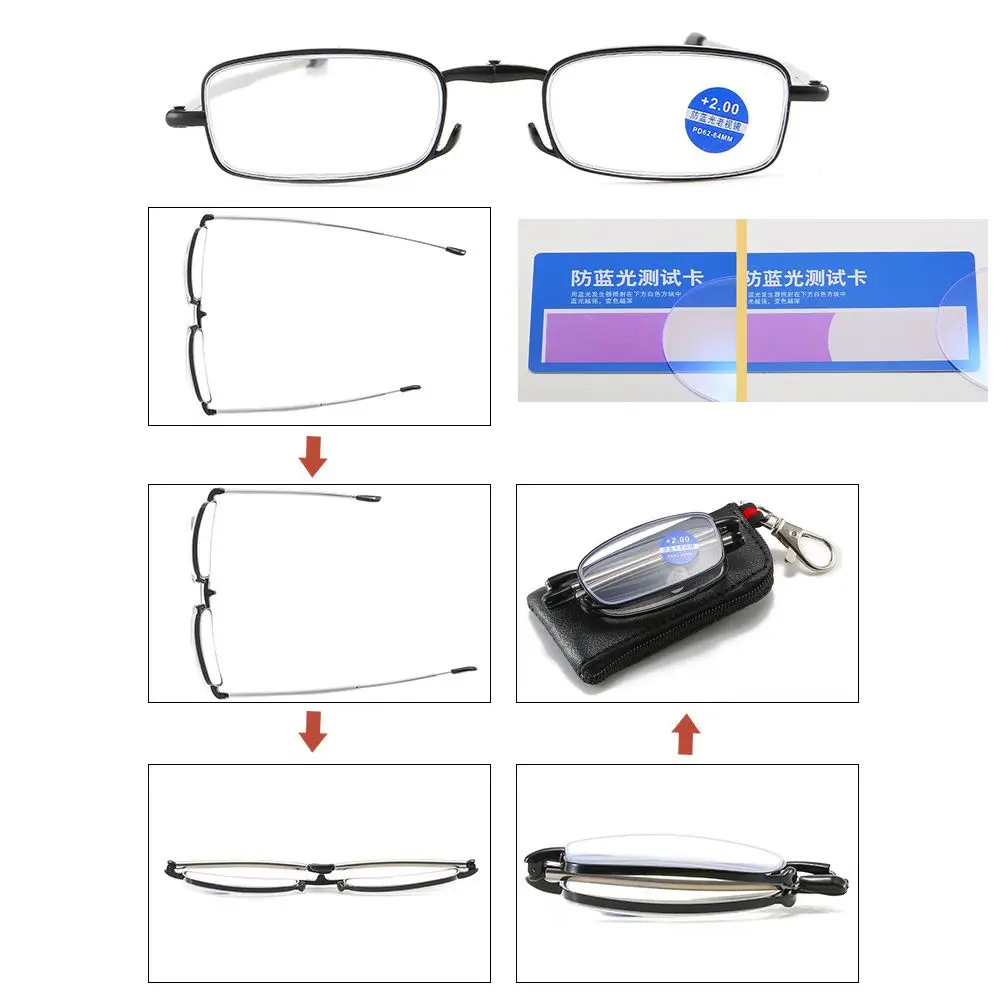 Gafas de Lectura Plegables Ultraligeras, Lentes Portátiles, Anteojos para Presbicia, Alta Definición, Montura de Resina, Cuidado de la Vista, Unisex