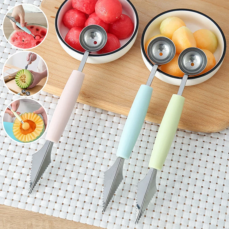 Multi Function Fruit Carving Knife Watermelon Baller Ice Cream Dig Ball Scoop Spoon Baller Kitchen DIY Cold Dishes Tools Gadgets