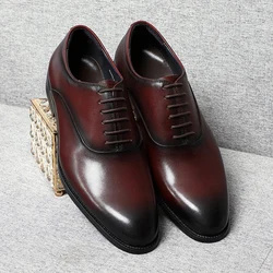 Italian Luxury Men's Oxford Dress Shoes Cow Genuine Leather Fashion Plain Toe Burgundy Wedding Business Formal Shoes for Man