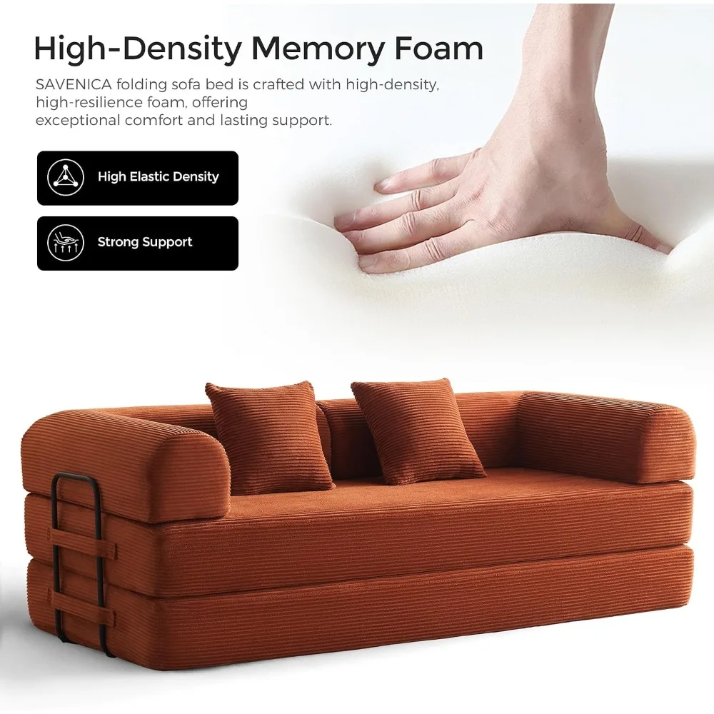 79" Convertible Futon Sofa Bed, Boneless Couch for Living Room, Orange - view 6