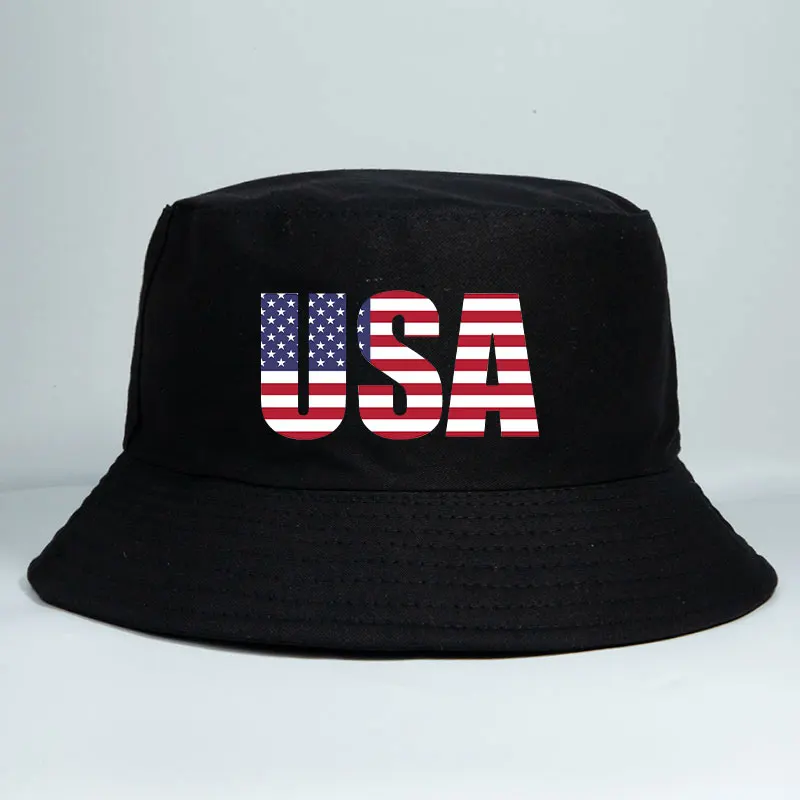 Literami USA w flaga ameryki kolorach kapelusz typu Bucket kobieta mężczyzna codziennie na zewnątrz odwracalna czapka rybaka moda letnie czapki