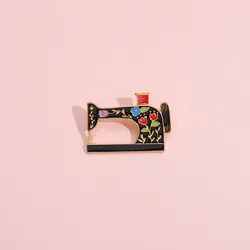 Pin Club | Retro Flower Black Sewing Machine Enamel Badge Creative Metal Brooch Clothing Bag Versatile Accessories Jewelry Gift