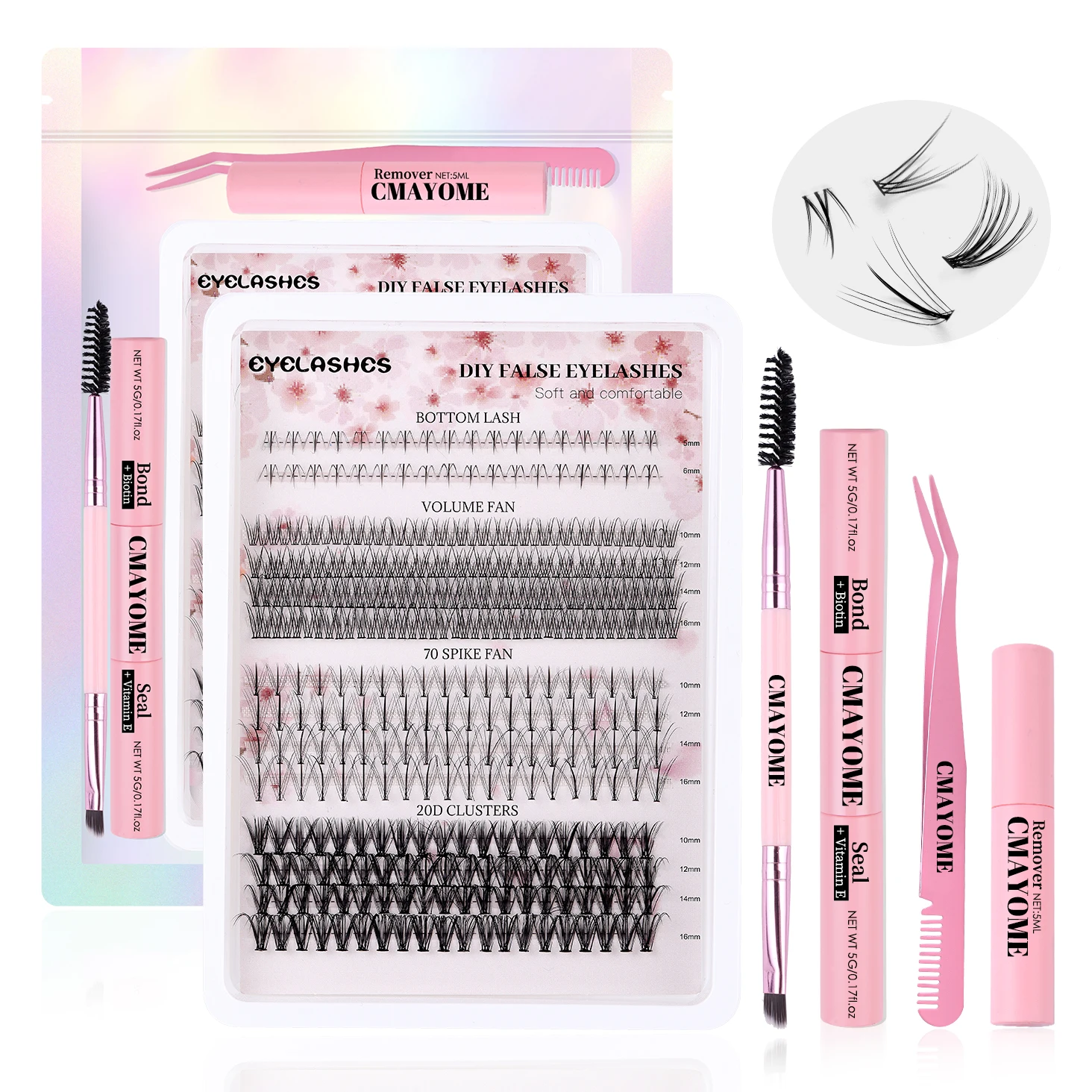 Lash Clusters DIY Lash Extensions Kit 360pcs Individual Lashes Clusters D Curl Eyelash Extension Kit with Applicator and Lash