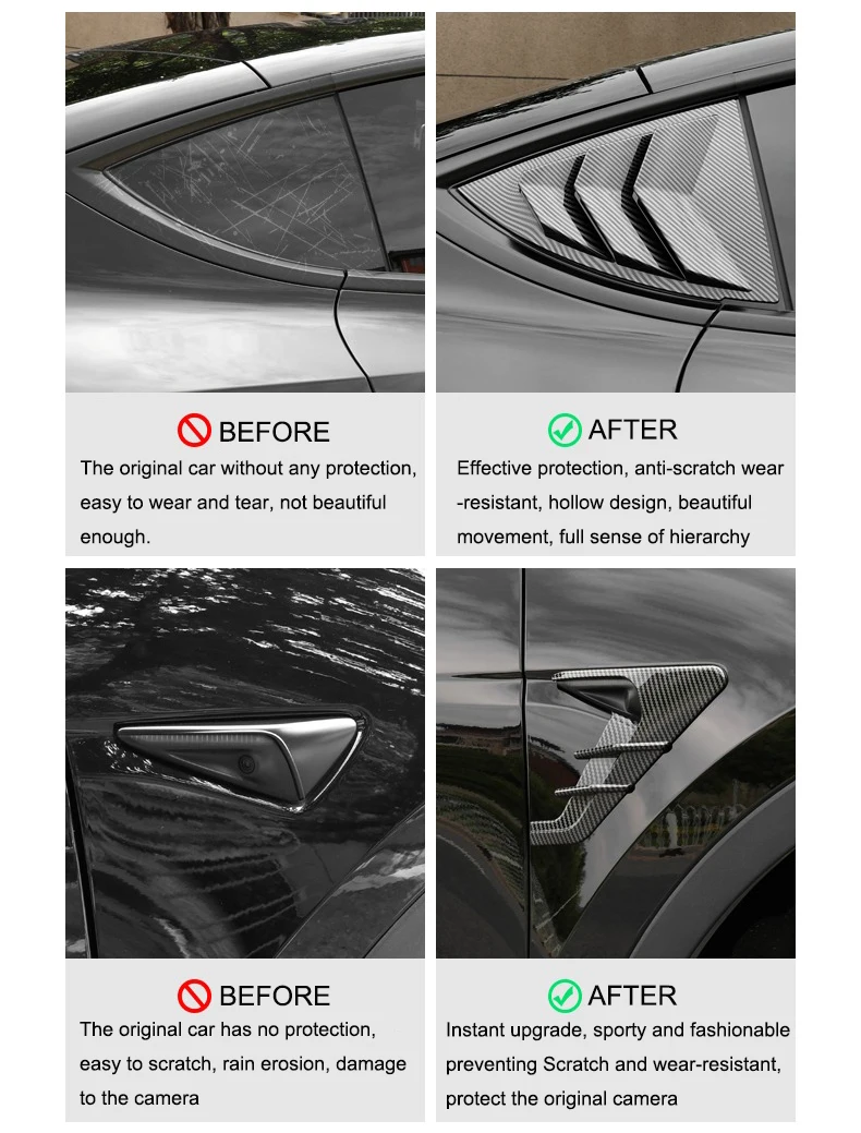 For Tesla Model 3/Y 2017-2024 Rear Triangle Window Trim Covers Model Y Shutter Window ABS Gloss Carbon Fiber Decorative Plate