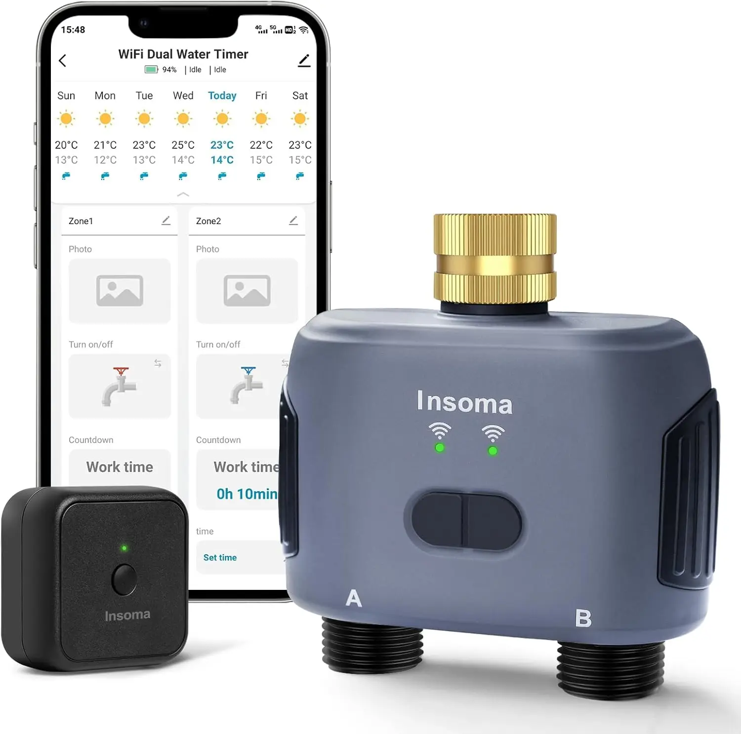 

WiFi Water Timer for Garden Hose with Brass Inlet,Smart Hose Timer with WiFi Hub, APP & Voice Control,Up to 20 Watering Plans, 2