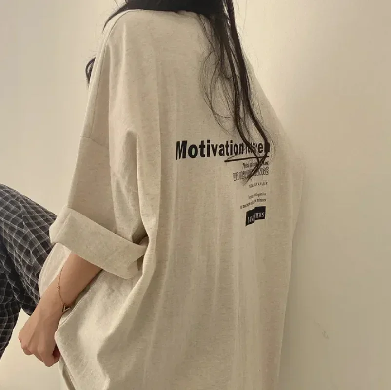 Women Oversized Long T Shirt 2023 Autumn Simple Harajuku Tshirt for Women Goth T-shirts Split Letter Print Long Sleeve Tops Tees