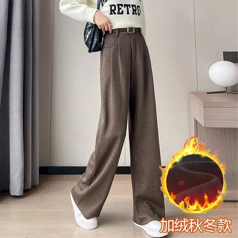 الكورية الإناث مستقيم الساق Pantalons 2025 المرأة موضة عالية الخصر بنطلون الخريف الشتاء السيدات الراقية الصوفية دعوى بانت