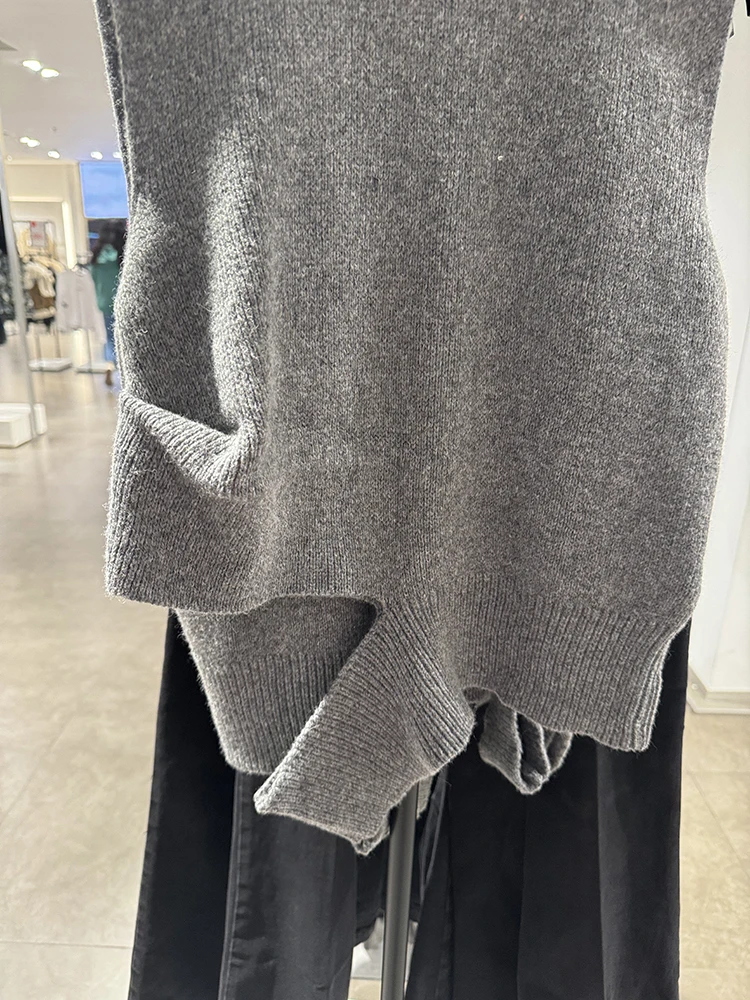 Autumn Winter Women's Open Design Mixed Knit Svel Sweater Low round Ne ort Sle  Color Commute Faion