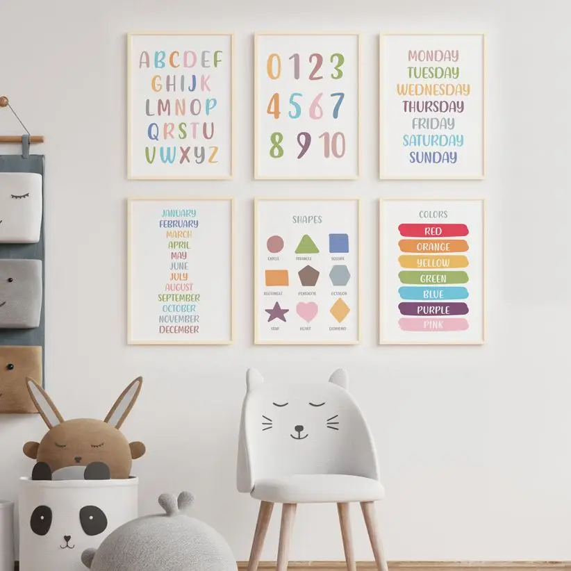 

English Education Number Alphabet Date Month Color Posters And Print Wall Art Canvas Painting Modern Indoor Kids Room Home Decor