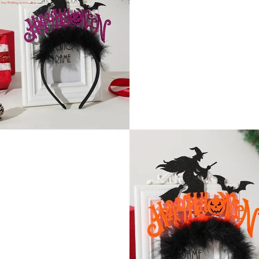 G92D Plush Decor Sequins Witch Headband Girls Makeup Taking Photo Headband Halloween Carnivals Party Headpiece