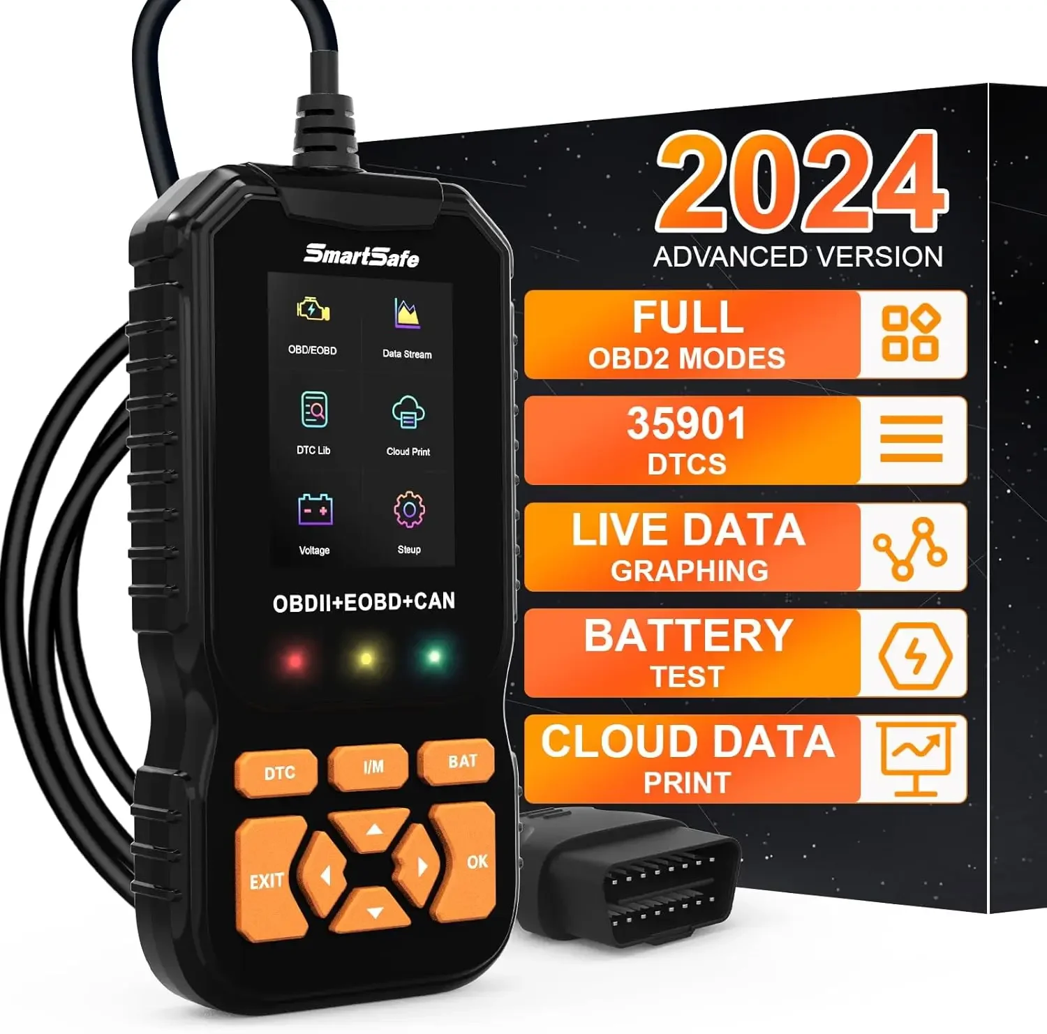 

Professional 2024 Enhanced Auto OBD2 Scanner Diagnostic Tool for Check Engine with Read/Erase Fault Code, Cloud Data Access, 35,