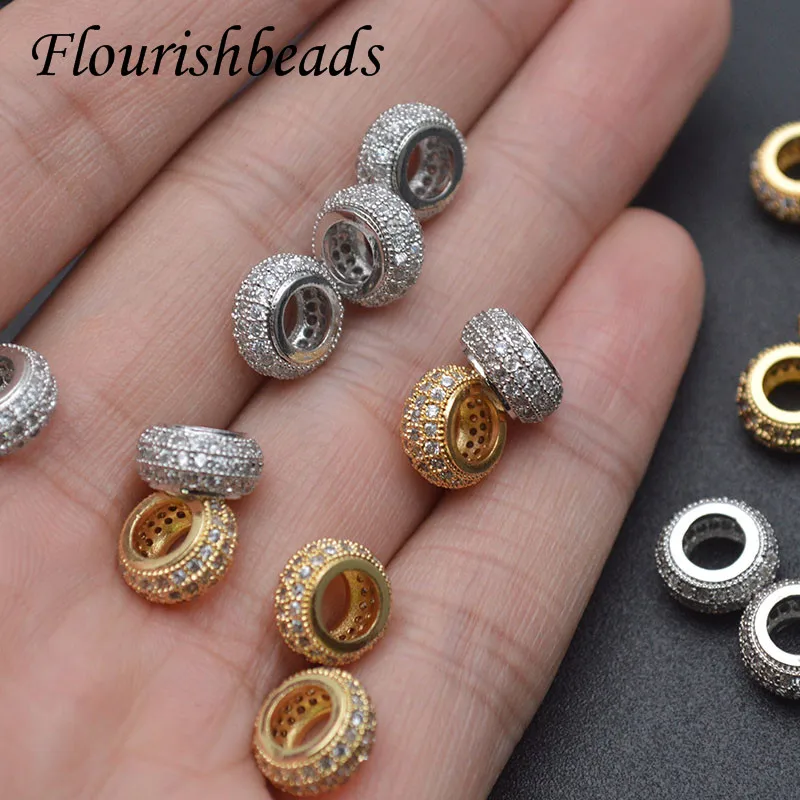 20pcs Jewelry Findings Real Gold Plating Flat Round Beads 8*10mm Matel Loose Spacer Beads DIY Bracelet Accessories