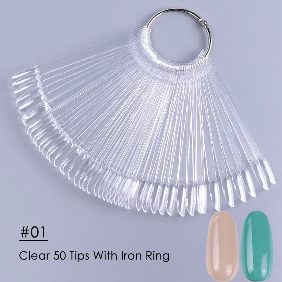 50 stks Valse Nagel Display Tips Helder Natuur Kleurenkaart Ovale Fan Stijl UV Gel Polish Swatch Toont Palet Praktijk Manicure Gereedschap