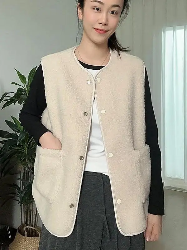 Gilet en fourrure d'agneau japonais coréen haut de gamme pour femmes, grande taille, Vintage artistique, ample, velours côtelé, Jaet