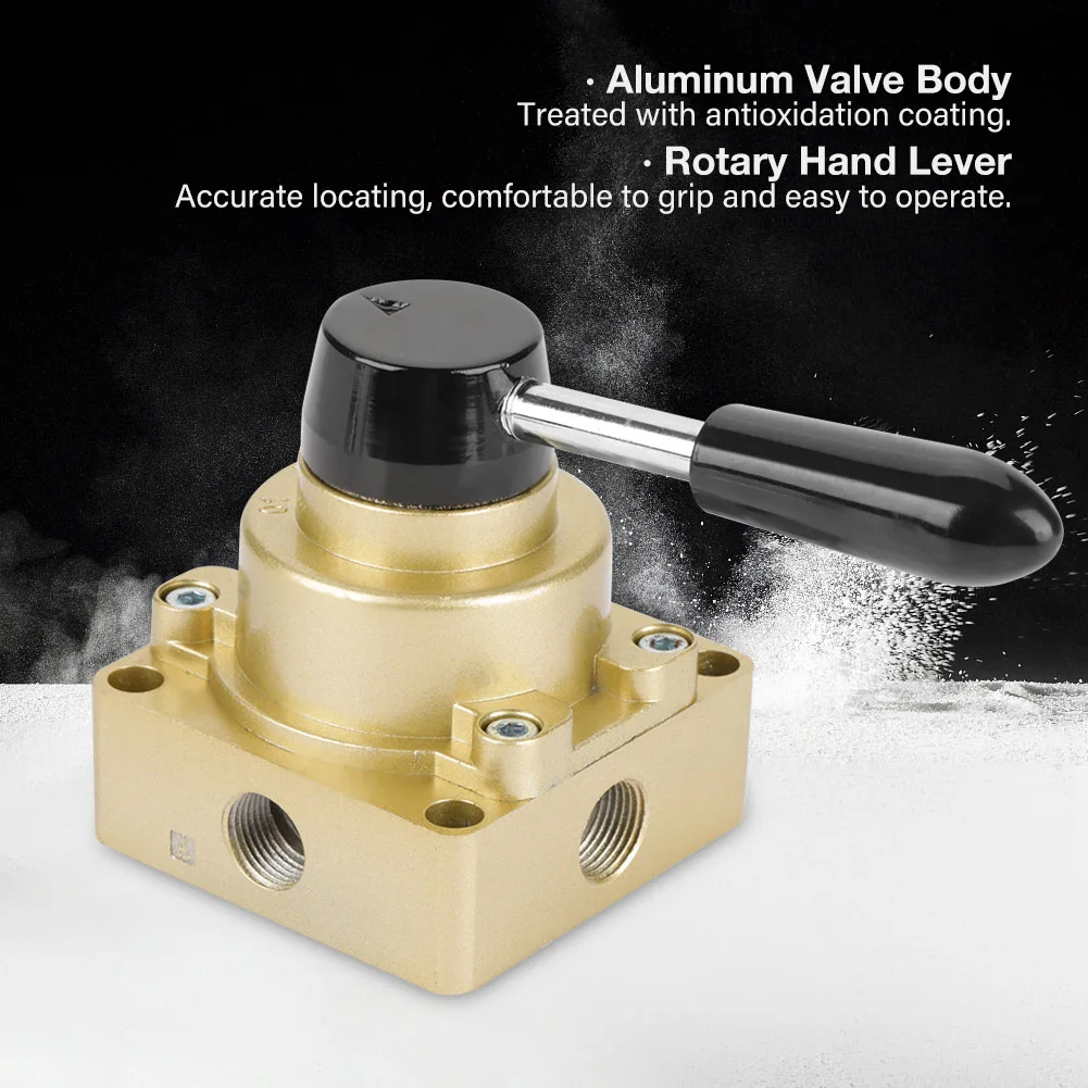 

3/8 Pneumatic Valve, HV-03 G3/8 3 Positions 4 Ways Pneumatic Air Flow Control Rotary Hand Lever Valve