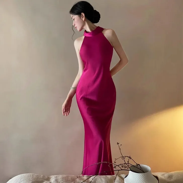 

Элегантное длинное красное женское платье-халат с завышенной талией, длиной в пол, роскошное, для утренних мероприятий и вечерних выходов