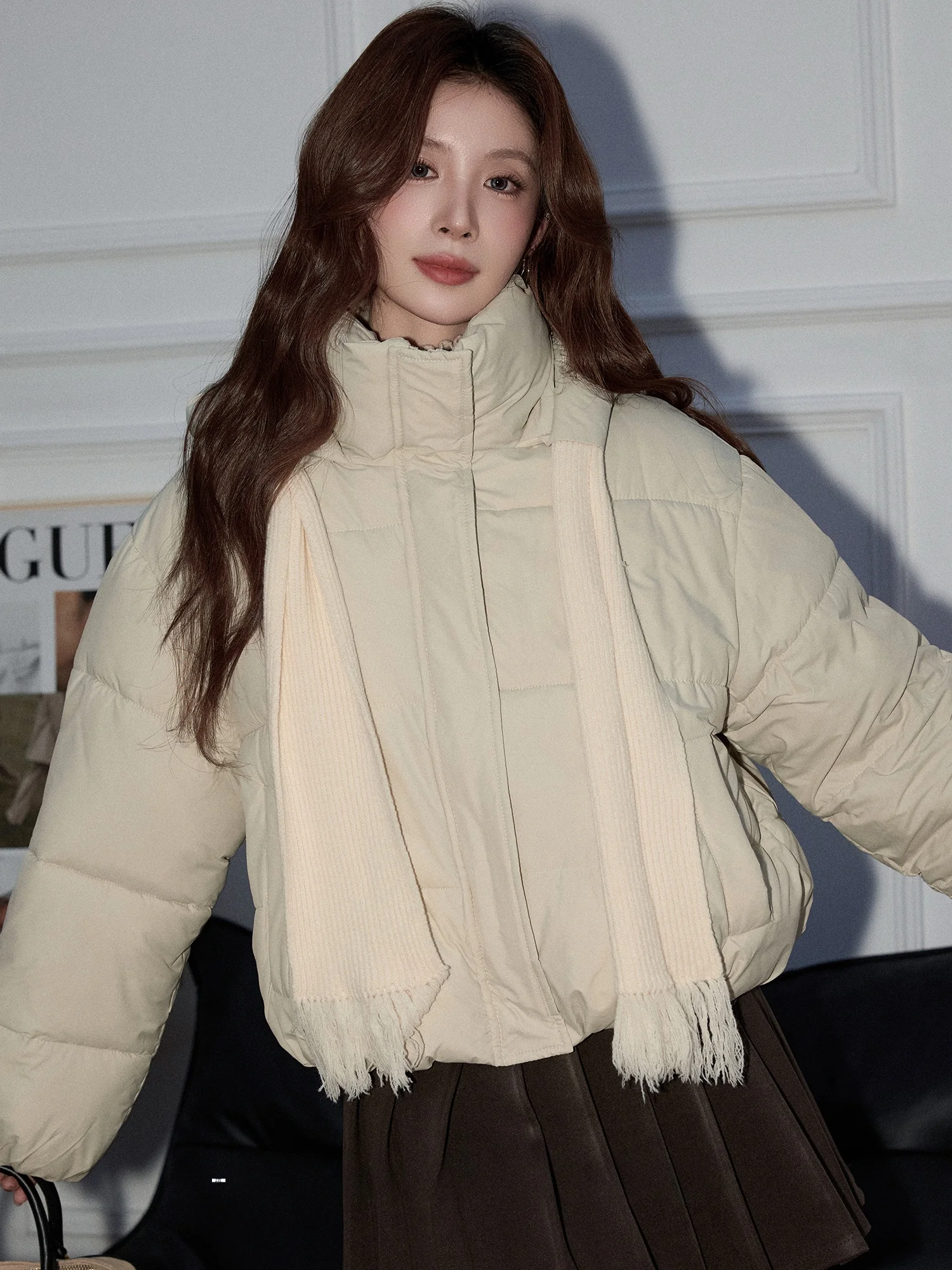 

Sweet ort Bread Sle Jaet Women's Cotton Coat Stand Collar Loose Fit Beige Color Winter Outerwear Versatile Commute Wear