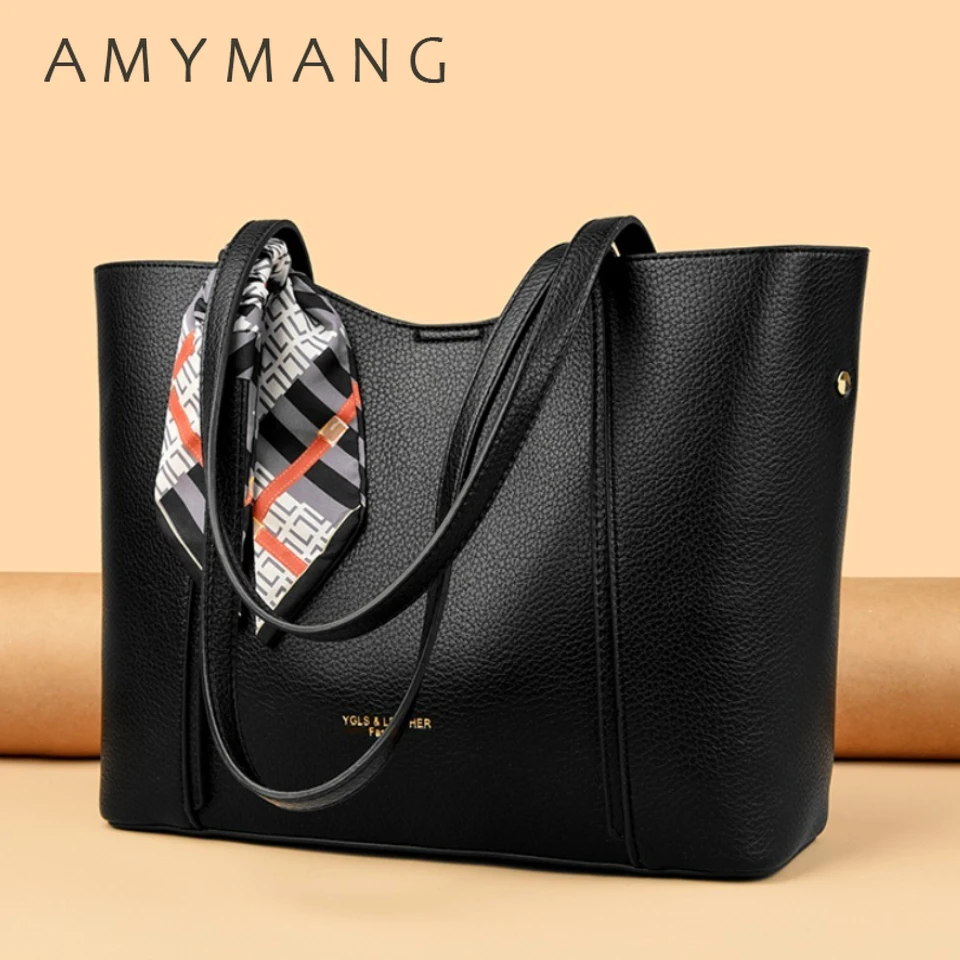 

Silk Scarf Women New Autumn and Winter Black Handbag Large Capacity Shoulder Bag Commuter Women's Tote Bags For Mother Sac