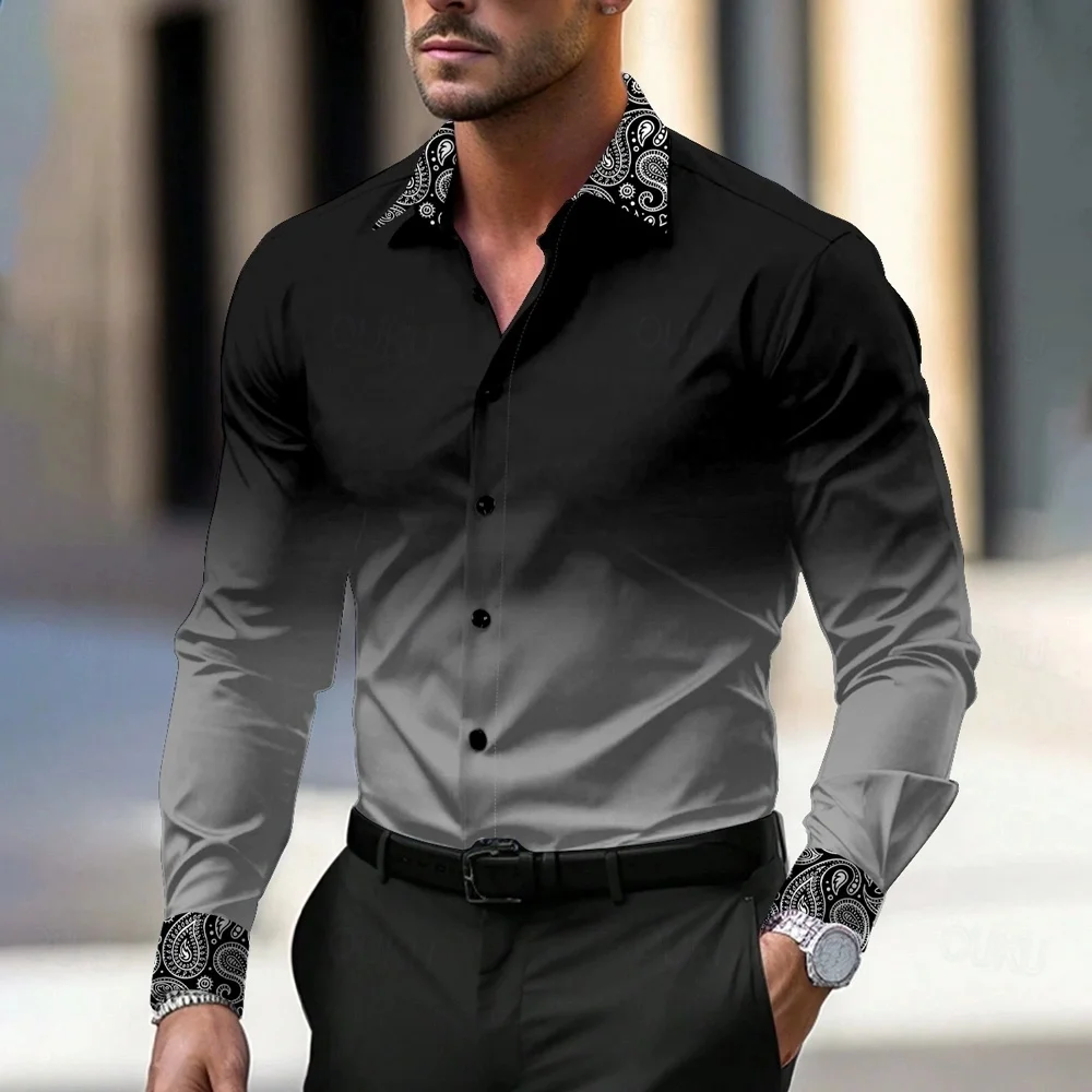 

New Men's Suit Shirt Outdoor Casual Gradient Comfortable Soft Lapel Men's Top Plus Size Office 2025 Fast Shipping