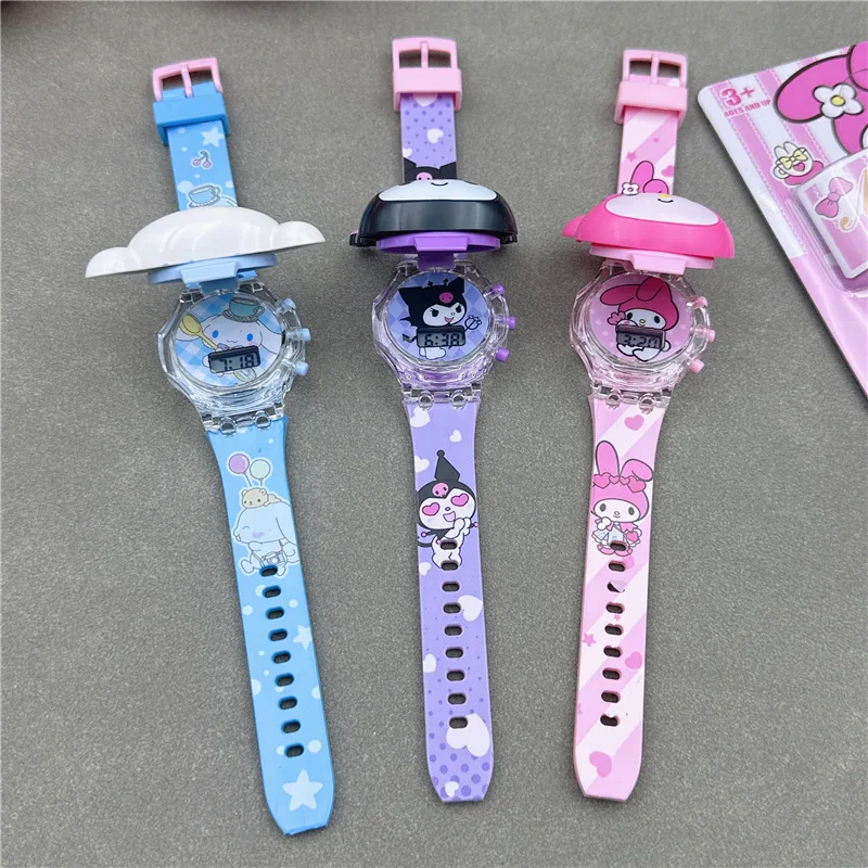 Reloj Kawaii Sanrio Kuromi Cinnamoroll Hello Kitty para niños, pulsera de silicona con música, My Melody, regalos de cumpleaños