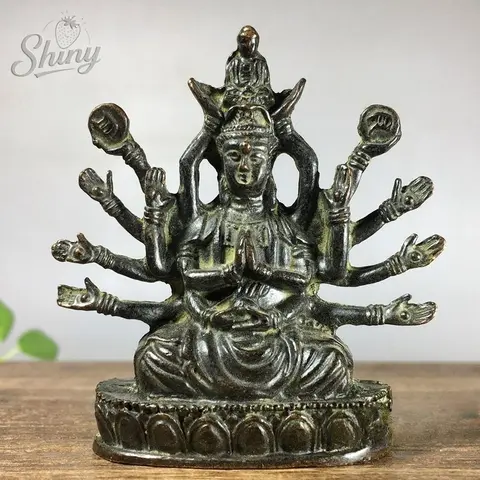 Antigo budista tibetano mil braços avalokiteshvara bodhisattva estátua de bronze feng shui item decorativo