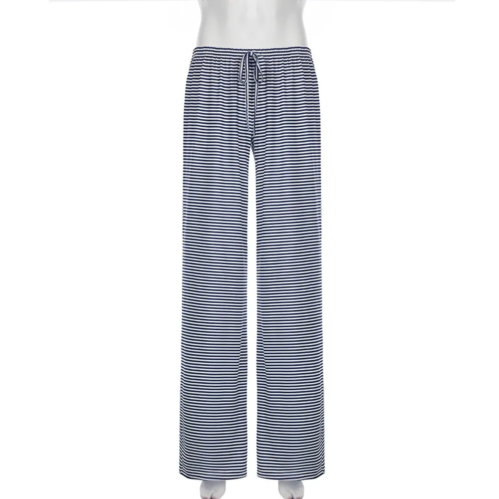 BKLD American Style Casual Striped Pants 2025 New High Waisted Lace-Up Loose Straight Floor Length Pants For Women Autumn Winter