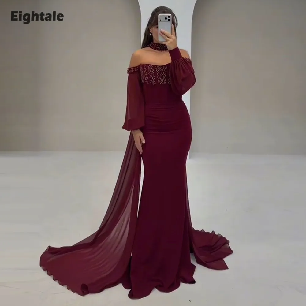 

Eightale арабское вечернее платье для свадебной вечеринки с открытыми плечами и бисером длиной до пола, с длинными рукавами, платье для выпускного вечера по индивидуальному заказу
