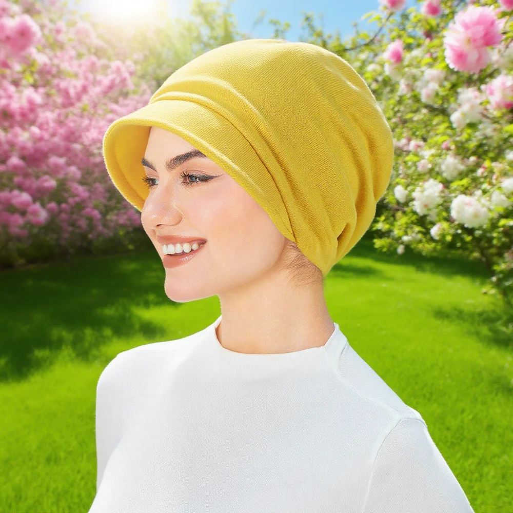 

Warm Hat Women Turban Beanies Brim Hat Cap Muslim Hijab Headscarf Chemo Caps Hair Loss Bonnet Head Wraps Cover Turbante Mujer