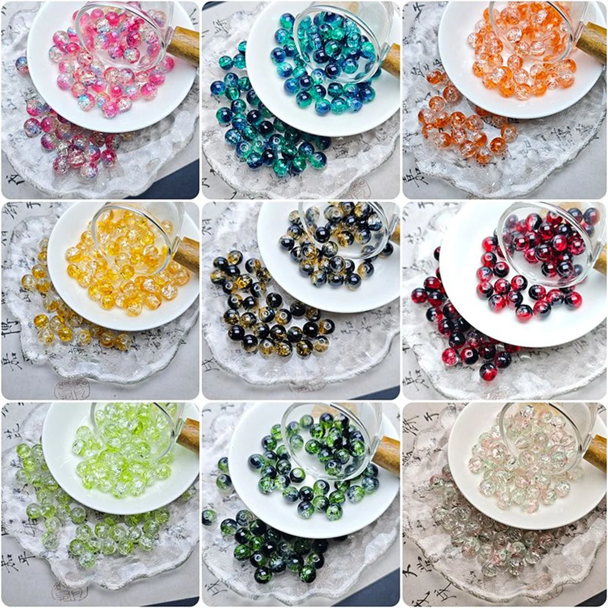 50pcs 8mm Fun New Glass Jelly Crack Imitation Jade Round Beads Sweet DIY Handmade Necklace Bracelet Jewelry Accessorie Beads