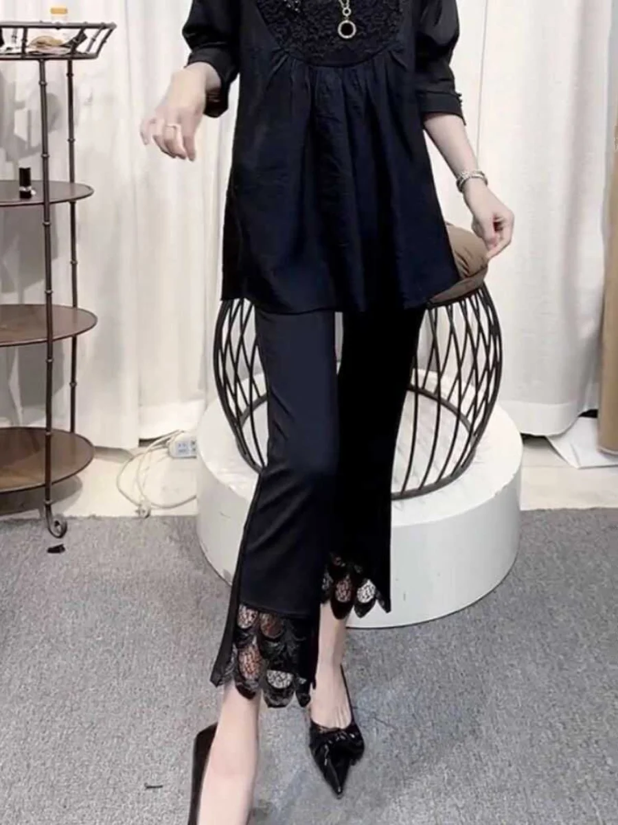 

Женские летние повседневные спортивные брюки с высокой талией, расклешенные, длиной 7/8, с эластичной кружевной отделкой, модель Sensation Bell Leggings