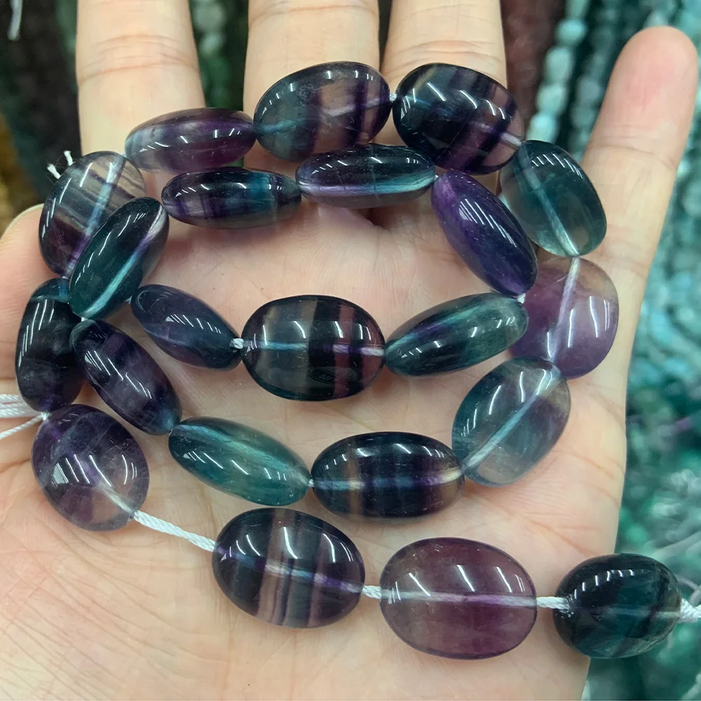 13x18mm Natural Fluorite Stone Beads 15\'\' Oval Purple Green DIY Loose Beads For Jewelry Making Beads Bracelet Necklace CAB Gift