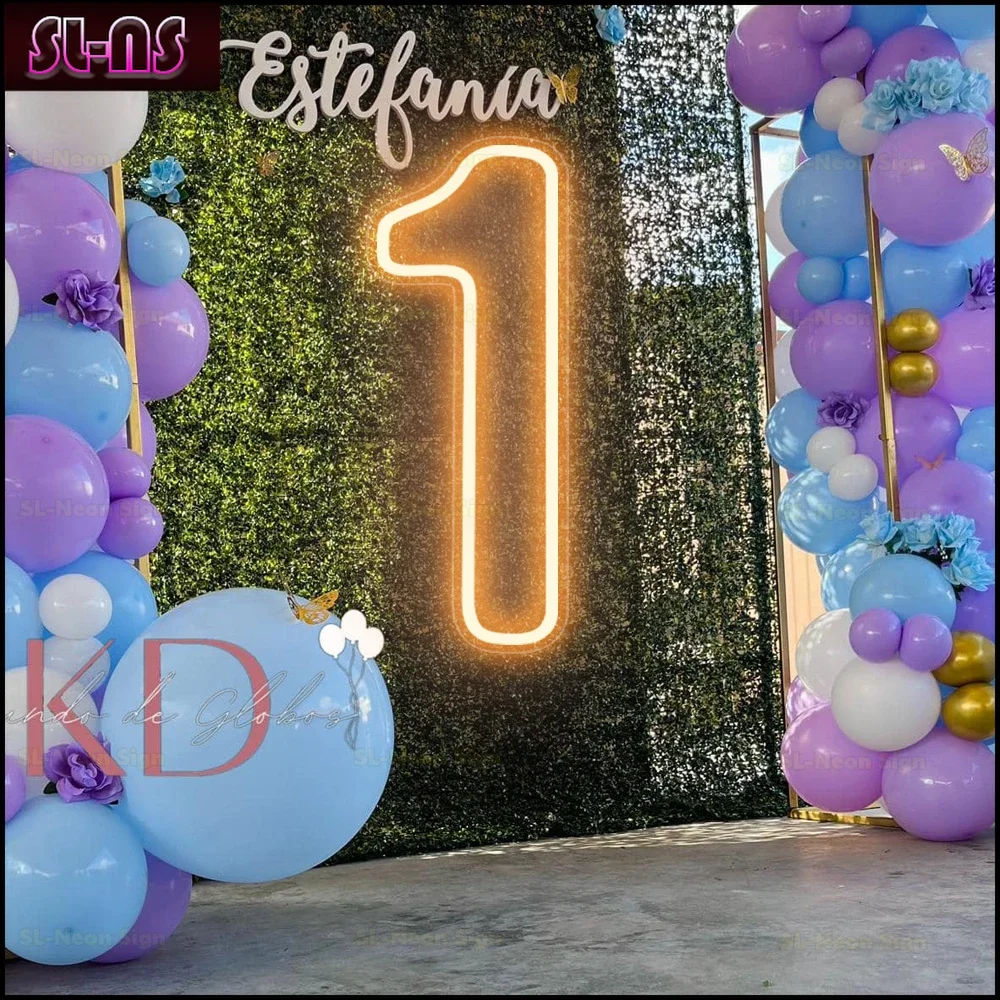 Numero personalizzato 1 2 3 4 5 6 7 8 9 0 Insegne al neon per matrimonio Primo compleanno Decorazione da parete per feste LED Insegne luminose Numeri Lampada