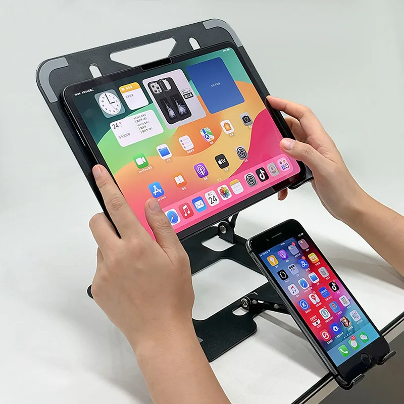 Explosions Mobile Phone Laptop Bracket, Two-In-One Enhanced Vertical Cooling Folding Office Lifting Carbon Steel Bracket.