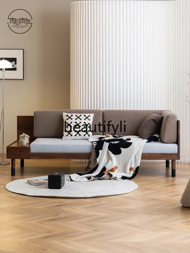 

32Solid wood black walnut log integrated sofa living room large sofa