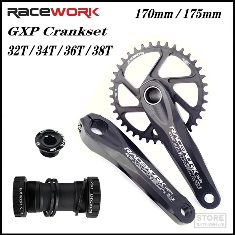 

RACEWORK GXP Crankset 170MM 175MM Bicycle Chainring 32T 34T 36T 38T Bike MTB Crown Compatible Hollow Integrated fire Crank