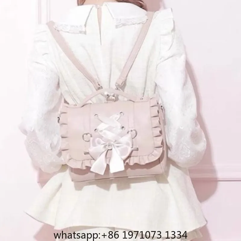 Sweet Bow Pink Mochila Women Fairyocre Aesthetic Handle Leather Crossbody Bags Ladies Lolita Large Capacity Square Mochilas 2025