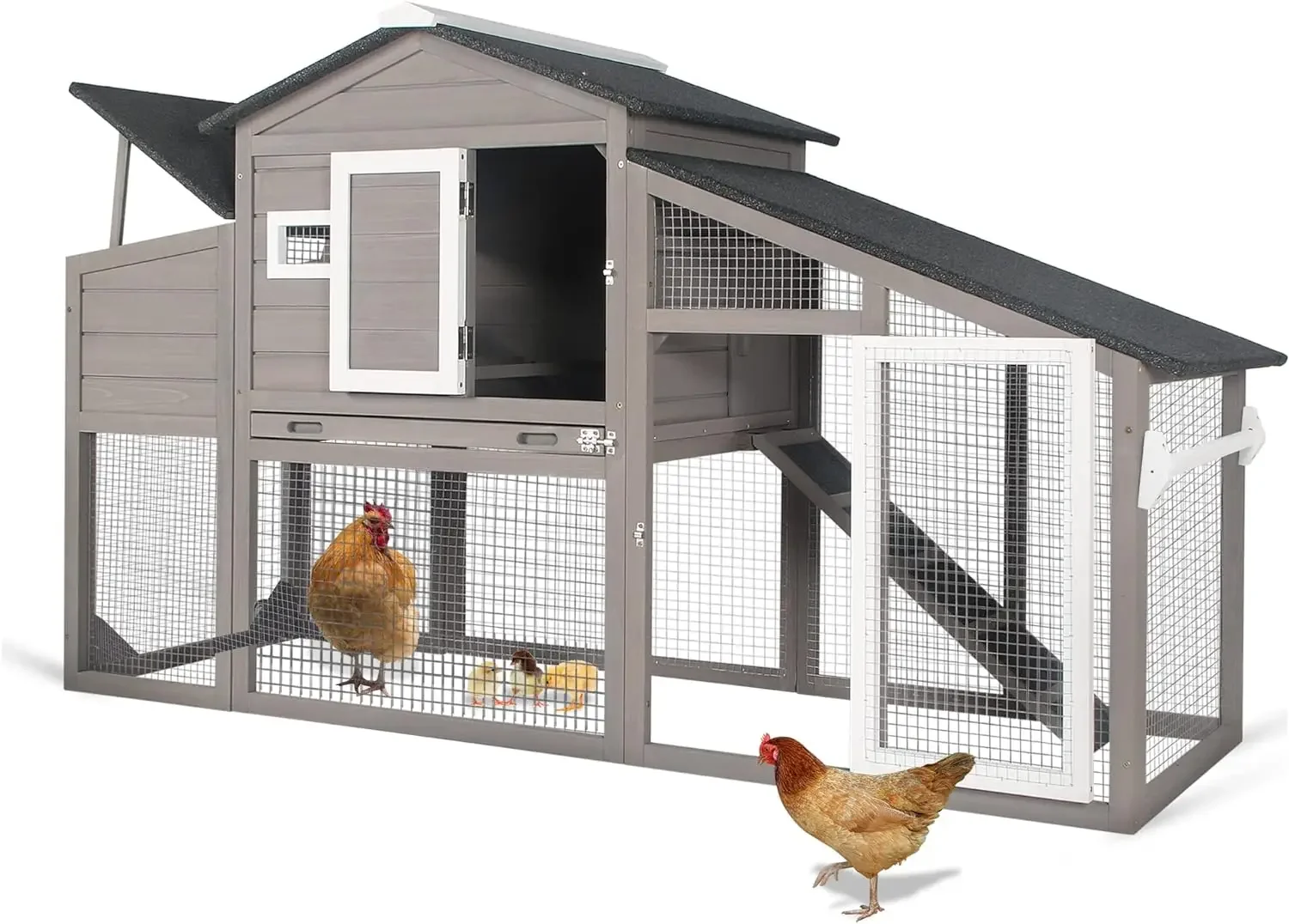 

Chicken Coop Large Wooden Chicken Tractor - with Wheels Waterproof Outdoor Hen House Poultry Cage Back Yard Chicken Coops w/ Run