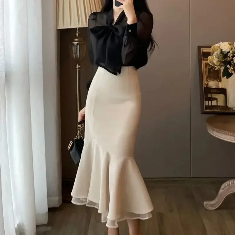 New In Female Dress Shirt Black Women's Long Sleeve Dresses Xxl Vintage High Quality Luxury On Sales Curvy Korean Style Clothes