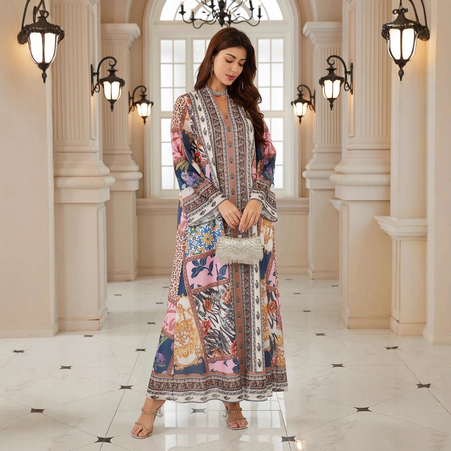 

Eid Dress Abaya Women Caftan Jalabiya Diamonds Party Dresses Ramadan Print Vestidos Muslim Morocco Dubai Kaftan Islam Long Robe