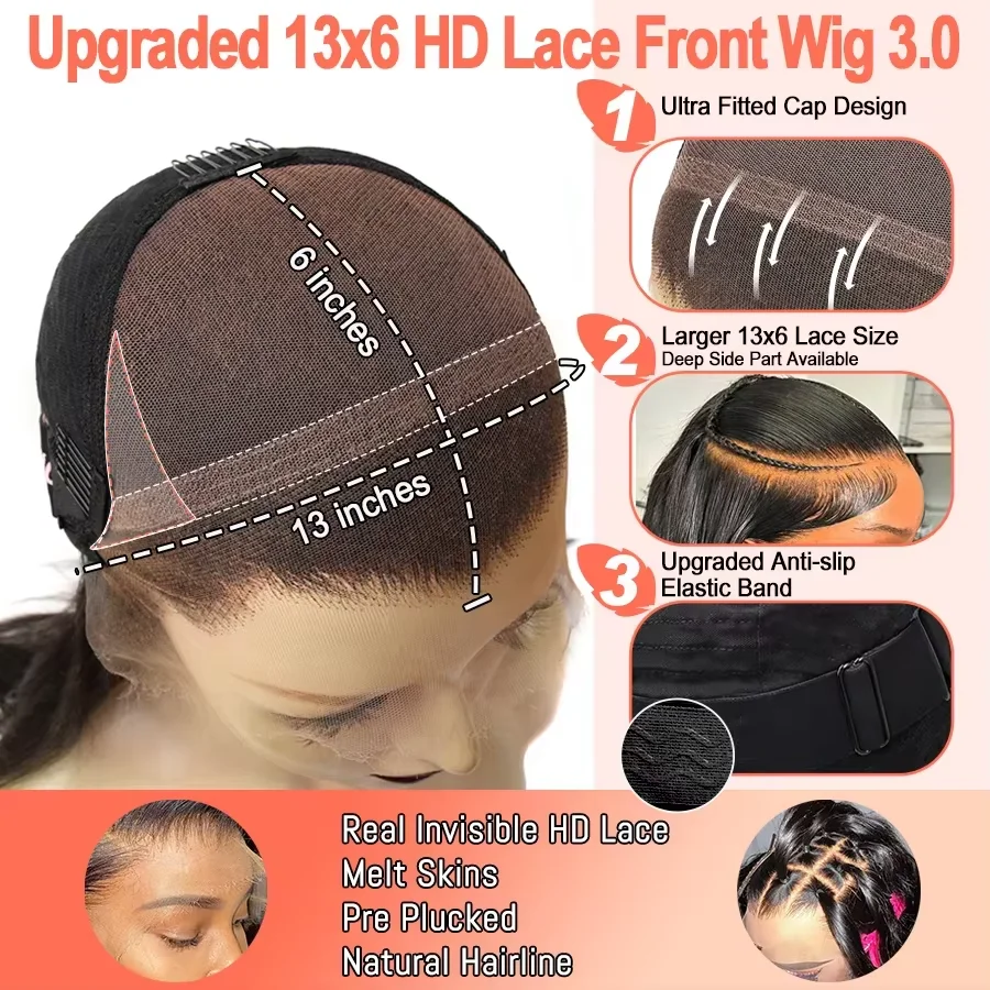 Oreo Highlight # Wig Rambut Asli 1b/27 13x6 HD Transparent Lace Frontal, Warna Bone Straight, Sudah Pre Plucked dan Bleached Knots, Untuk Wanita