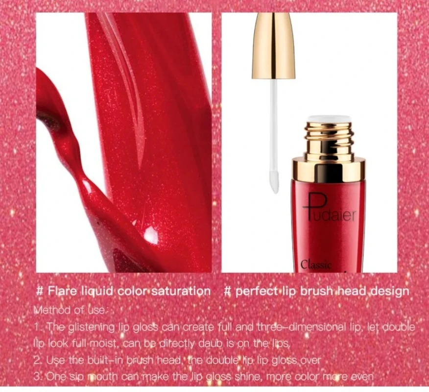 Pudaier Szminka Brokatowa Błyszczyk do Ust Diamentowy Połysk Pigment Metaliczny Błyszczący Błyszczyk do Ust Matowy do Błyszczącego Tint do Ust Płynna Szminka