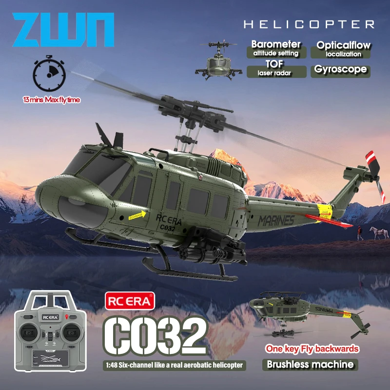 C032 RC Helicopter 2.4G 6-Aixs Gyroscope 6CH Altitude Hold Optical Flow Brushless Remote Control Helicopter Toys For Kid Adult