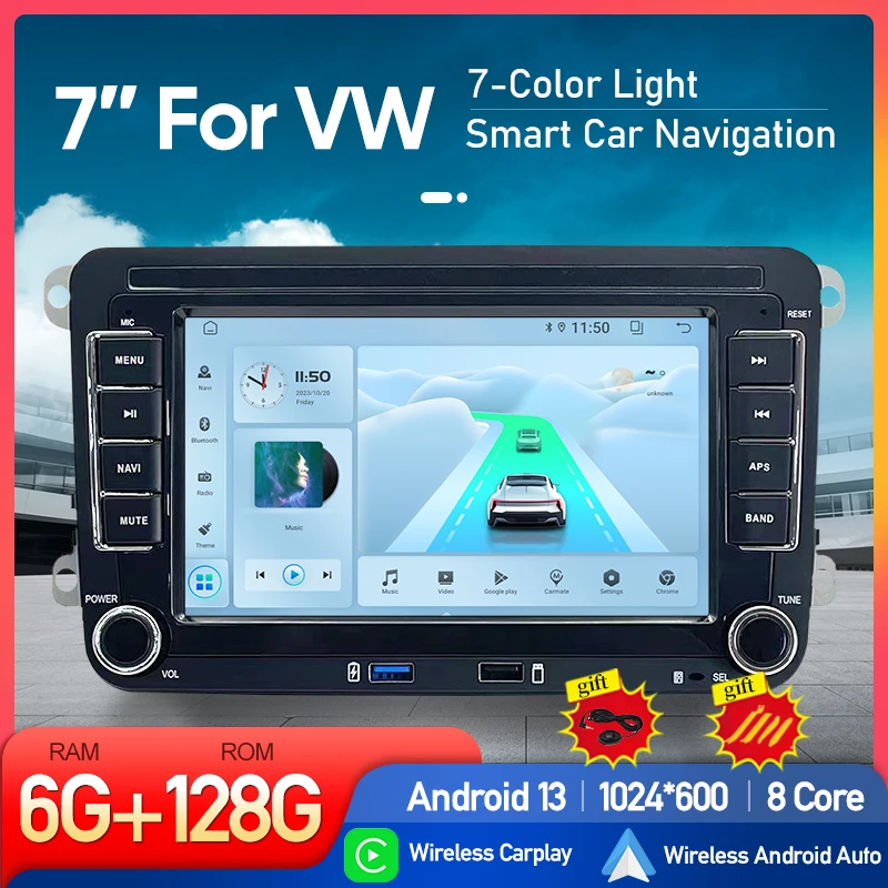 7 Inch Android 13 Auto Carplay Radio GPS For VW Volkswagen Passat B6 T5 B7 B5 Golf5 6 Caddy Polo Jetta5 Skoda BT WiFi Car Player