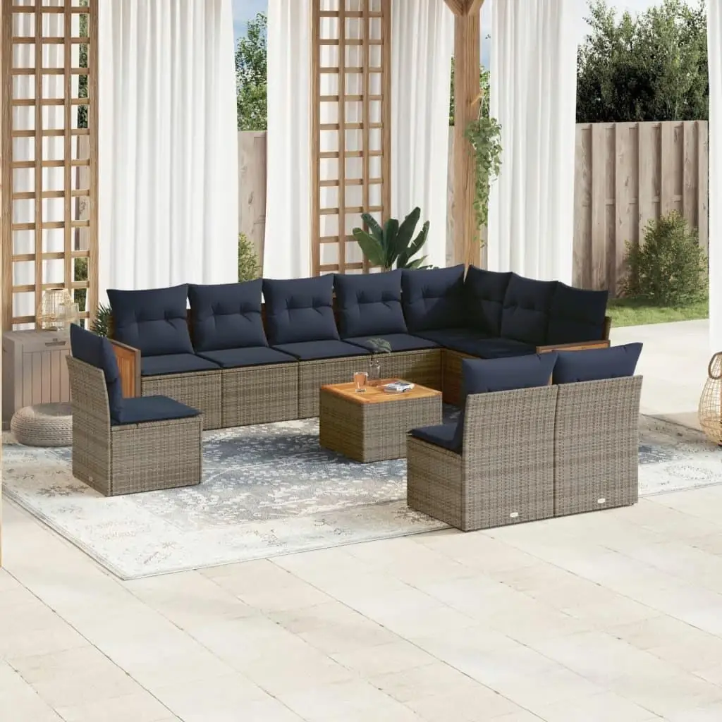 

Stylish 11 Piece Gray Poly Rattan Patio Sofa Set with Plush Cushions for Outdoor Comfort and Relaxation