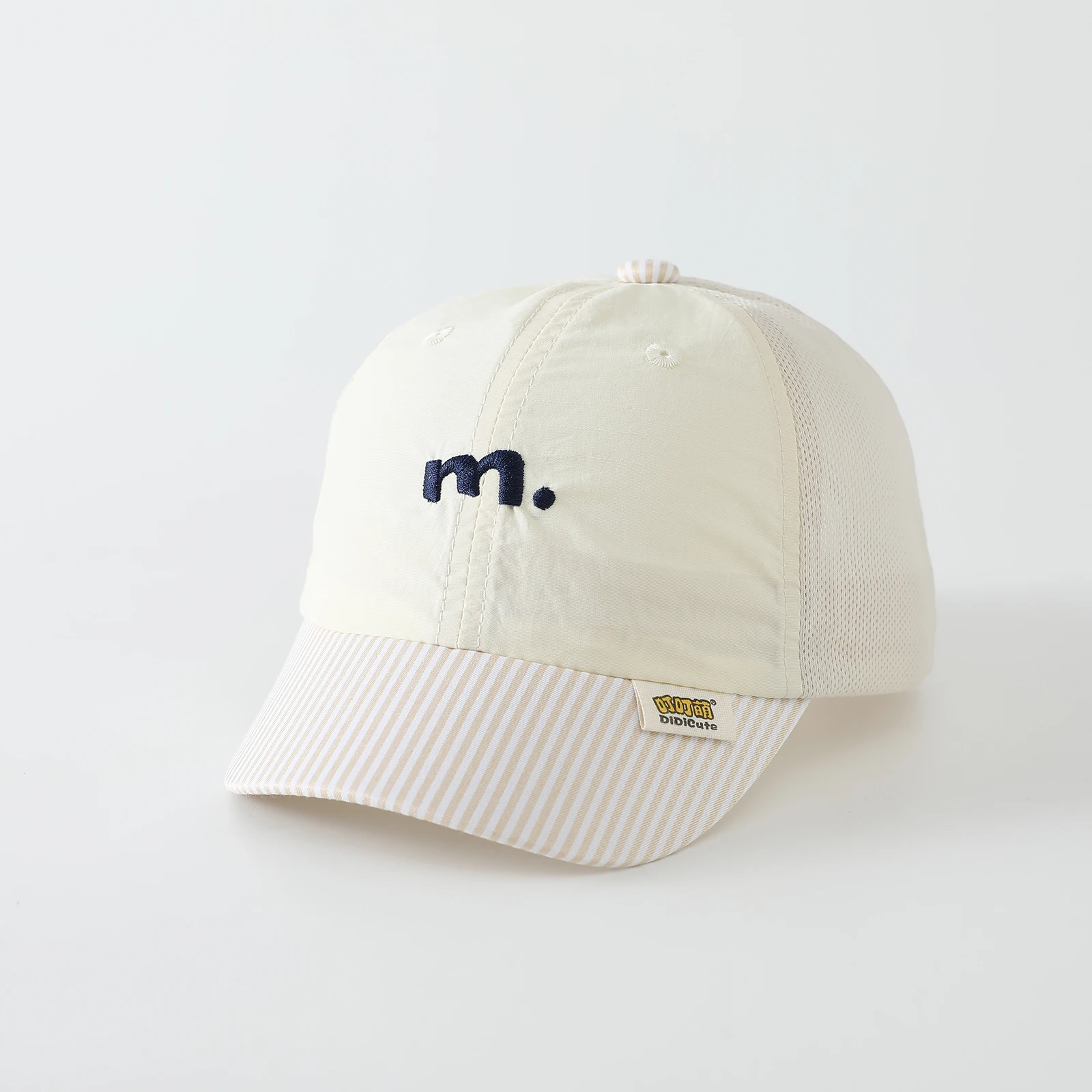 Children's Embroidered Letter 'M' Breathable Mesh Baseball Cap, Quick-Drying Stitched Striped Brim, Suitable for Summer Outings view 3