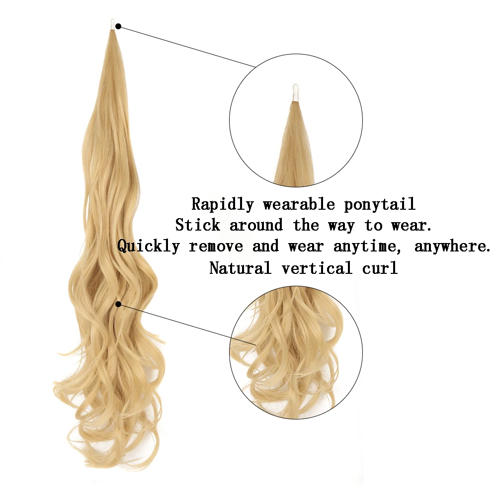 Synthetic Ponytail Hair Extensions Blonde Natural Wave Flexible Wrap Around Ponytail Women Daily Use Fake Horsetail Hairpieces