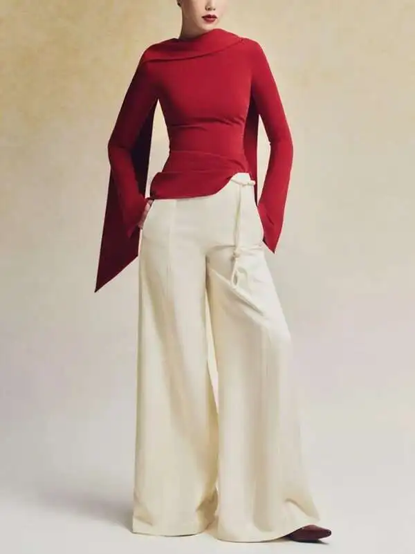 

Autumn Winter Women's Solid Pullovers 2024 New Fashion Flared Long Sleeves Zipper Boat Neck Warmth Originality Tops