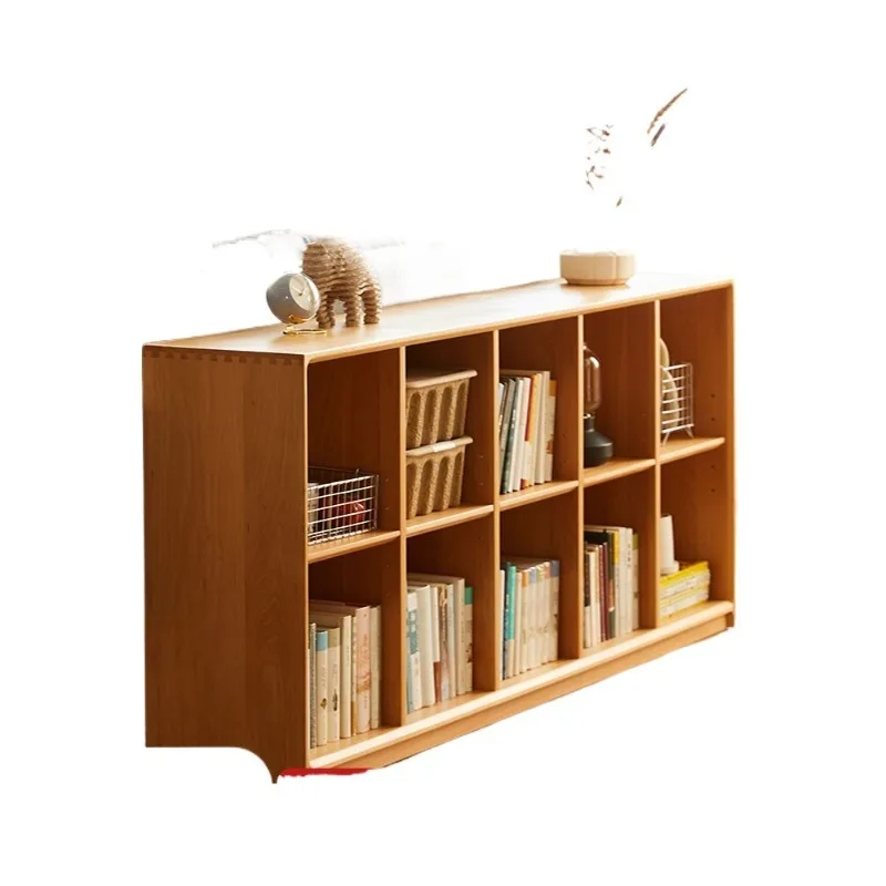 Living room floor-to-ceiling bookcase, low cabinet, free combination solid wood TV cabinet, storage beech wood
