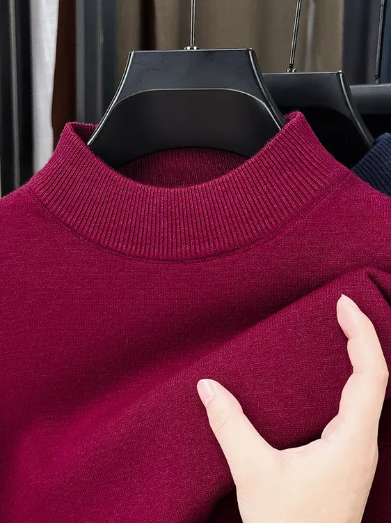 Pull tricoté pour hommes, col haut, coupe ample, couche de Base de couleur, haut chaud d'hiver, Busin décontracté, Long, Sve