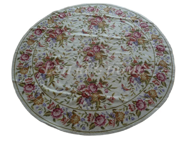 

Free shipping 8'X8' Round Handmade Floral Roses Wool Needlepoint Area Rug New Store Openning